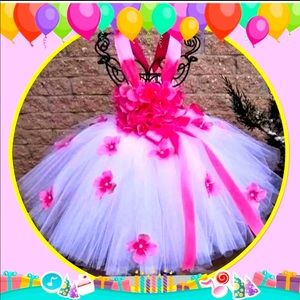 Girls princess long pink tulle dress 4T